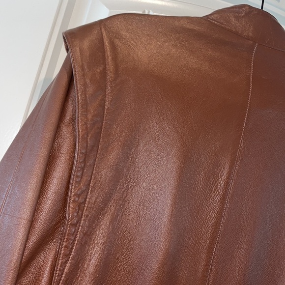 VINTAGE dark brown leather bomber jacket coat button up XL USA unisex - Picture 11 of 13